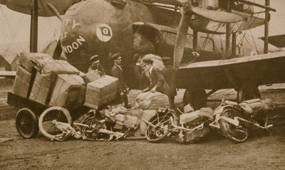 Loading the Vickers-Vimy machine City of London with motorbike frames for Cologne by English Photographer